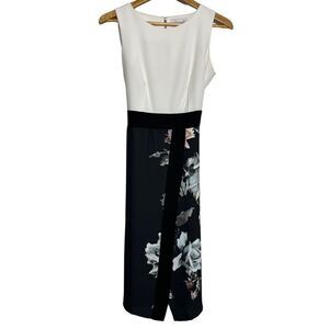 Closet London Color Block Floral Shift Midi Dress Black and White Size 6